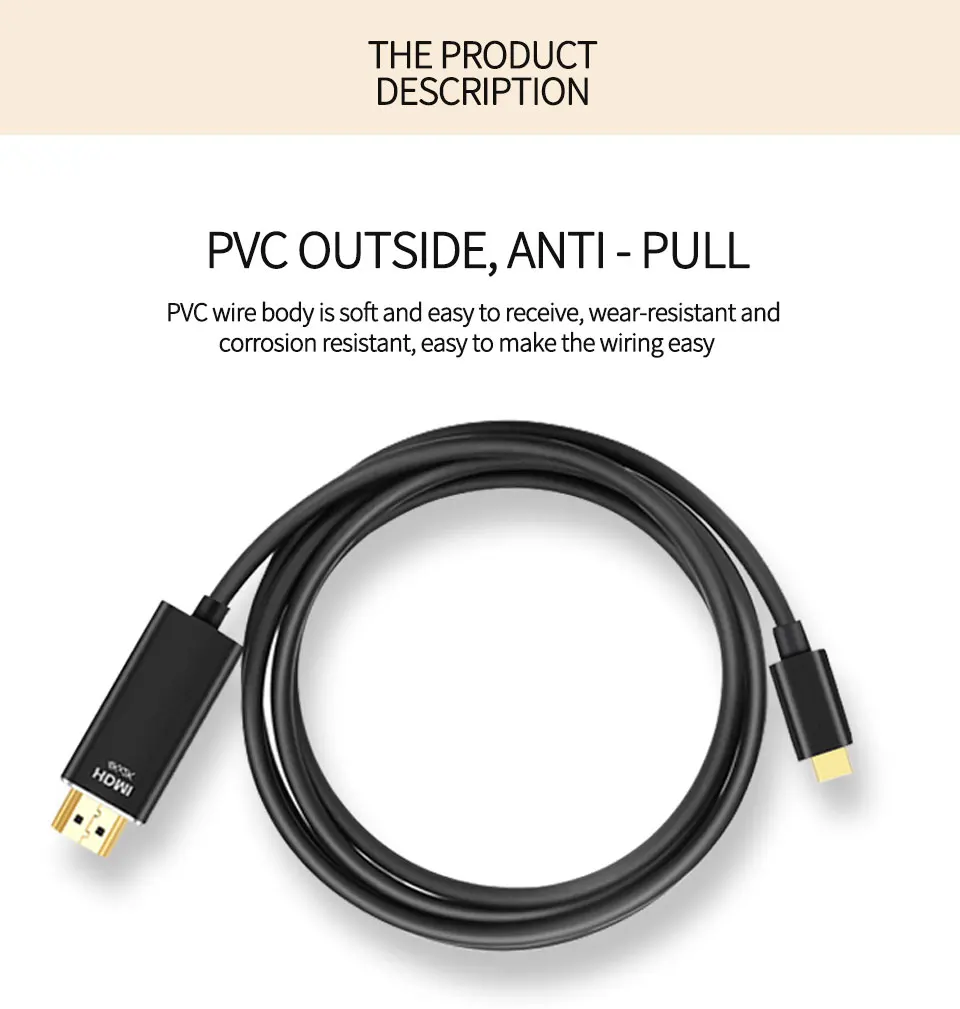 Type-C to HDMI Cable Type C HDMI 4K 60HZ 1.8M 6Ft HDTV Adapter  For Macbook Samsung Galaxy S9 S8 Huawei Mate 10 HDMI to Type-C Cable (8)