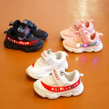 

Newest casual sport kids shoes boys girls sneakers breathable spring autumn led light shoes children letters white black shoes