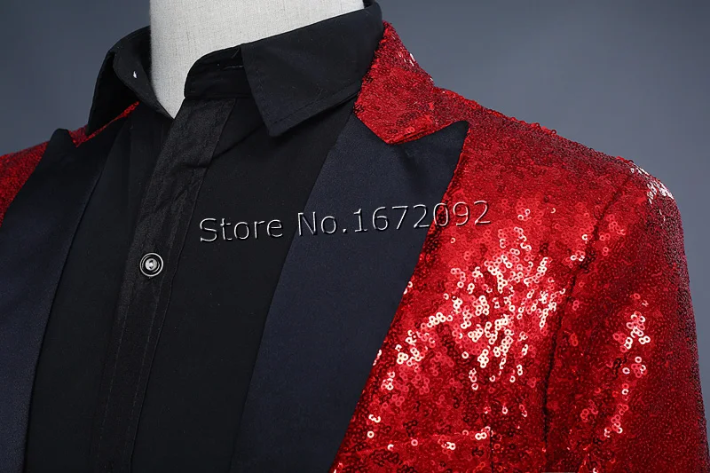 Красный блестящий Женский блейзер мужской блейзер|stage costumes for singers|men sequin blazerterno
