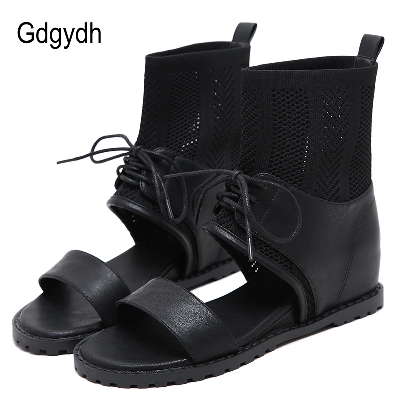 

Gdgydh New Ankle Strap Wedge Hidden Heel Gothic Style Punk Sandals Ladies Thong Shoes Summer Women Open Toe Elastic Band Cheaper