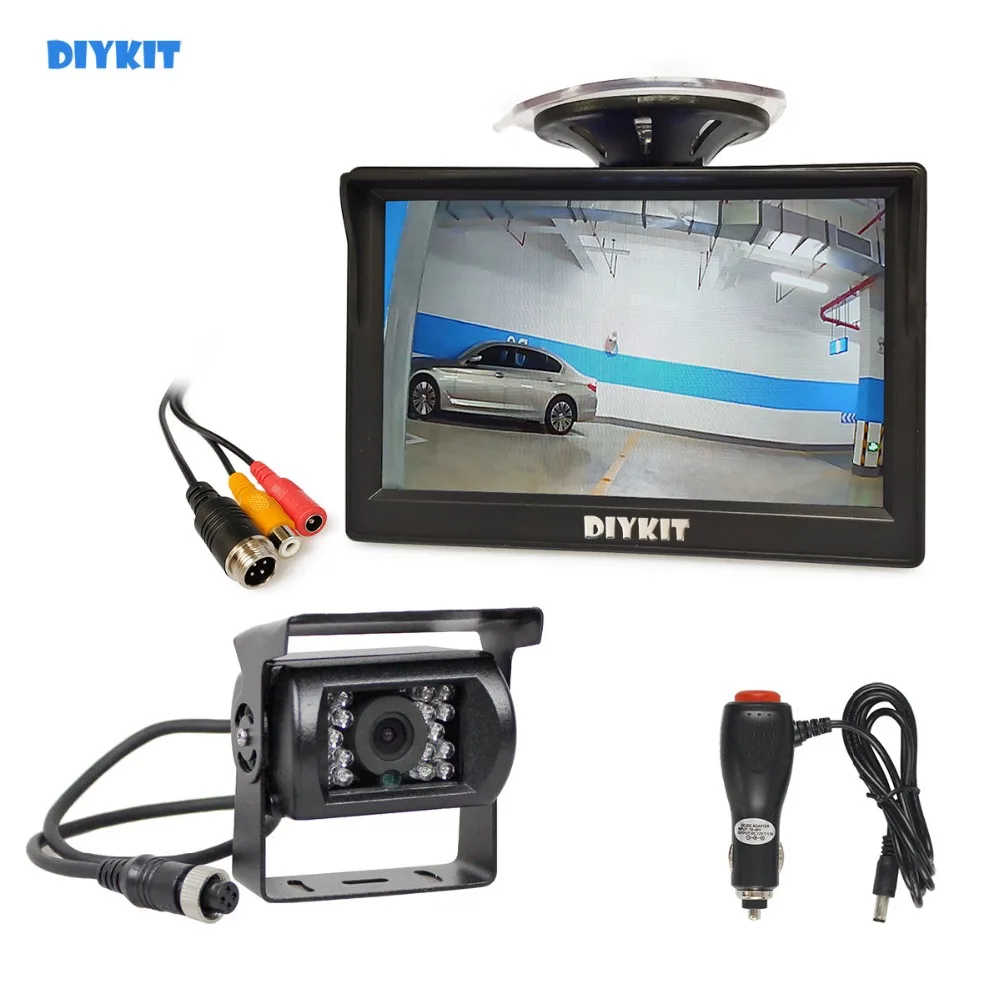 

DIYKIT 5" DC12V-24V 4PIN Reverse Rear View Car Monitor Waterproof CCD Night Vision Backup Bus Truck Camera free Car Charger