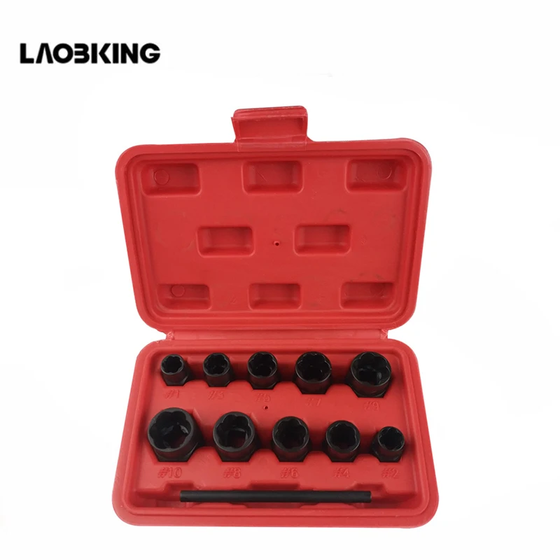 

11Pcs Nut Bolt Removers Set 9-19MM Locking Wheel Bolt Nut Stud Extractor Twist Socket Set Threading Hand Tools Kit With Box