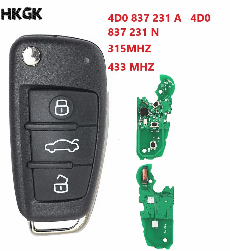 3 кнопки Складной флип автомобильный смарт ключ-брелок для Audi A3 A4 A6 A8 Quattro TT Замена дистанционного управления автомобильный брелок 315 МГц