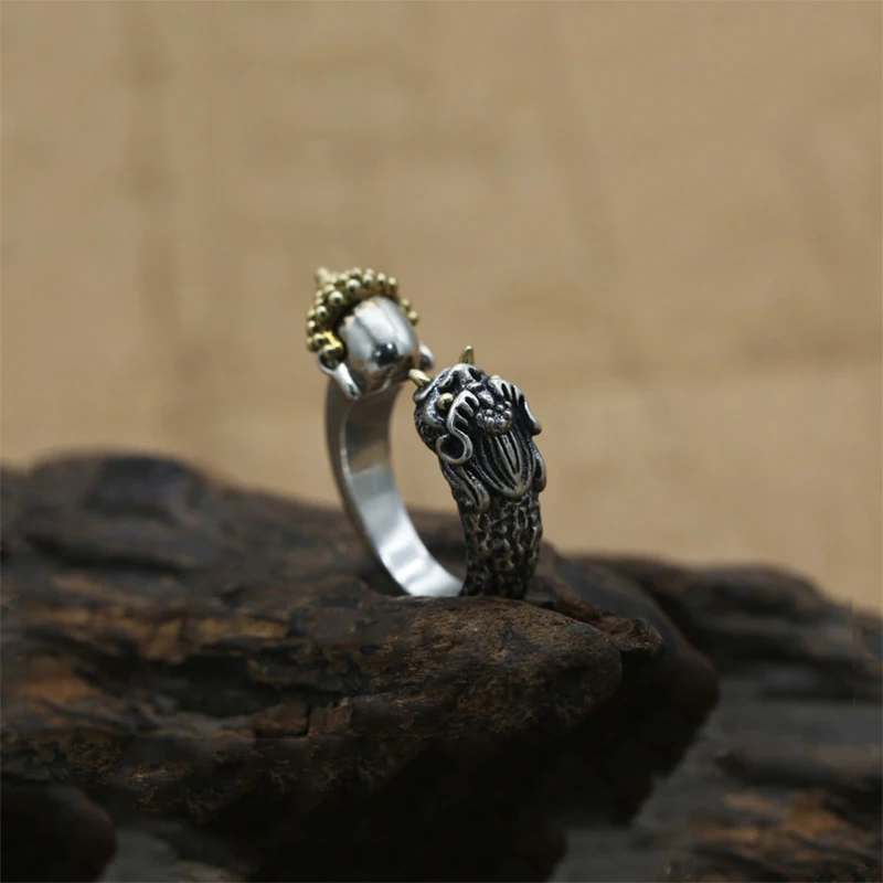 Будда против дьявольское кольцо Настоящее серебро 925 пробы ювелирные изделия для мужчин и женщин Панк Винтаж счастливое открытие кольцо R91