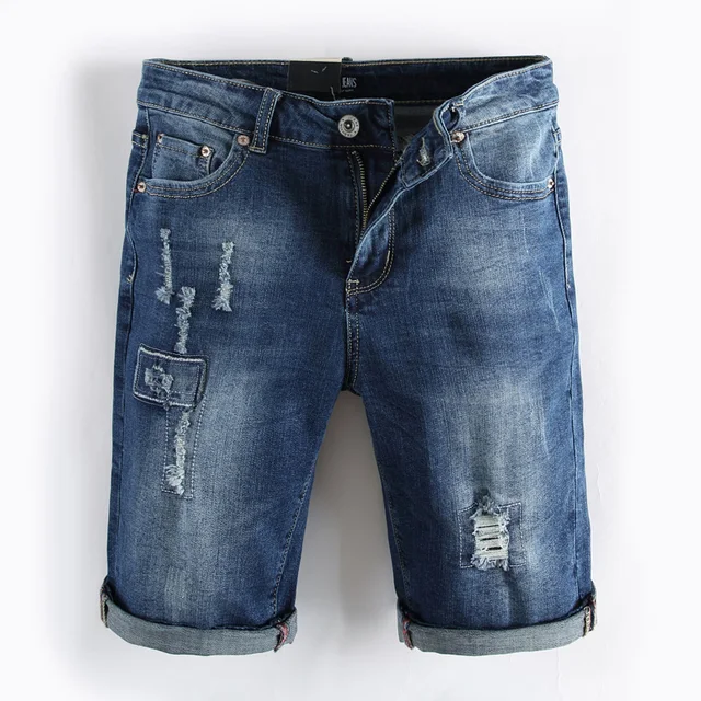 Bermuda Jeans Hellblau Hose Denim Herren Shorts Zerissen Bermuda Jeans Hellblau Hose Denim Herren Shorts Zerissen