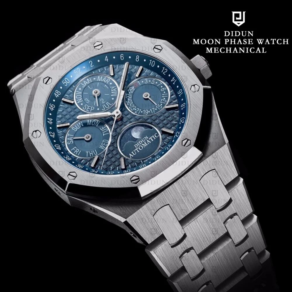 DIDUN часы Для мужчин автоматические механические Топ Элитный бренд Moon Phase