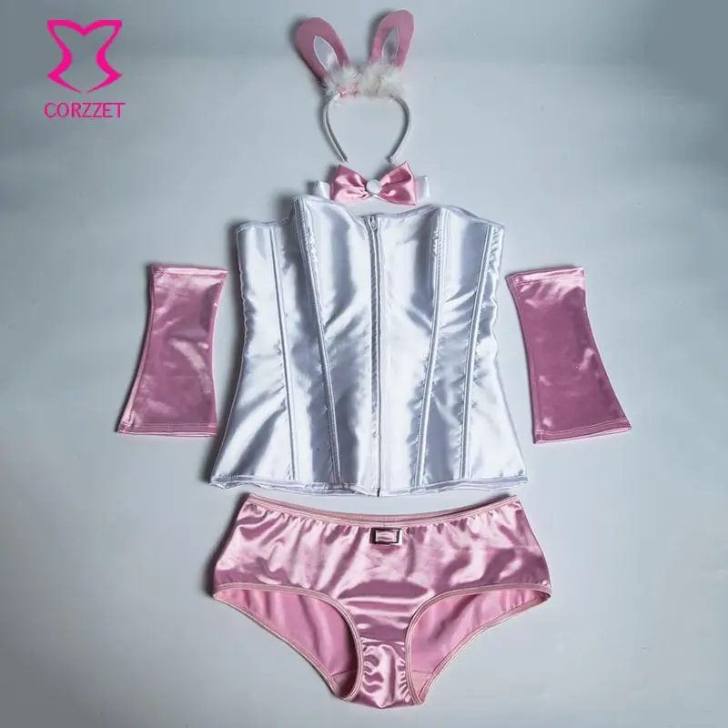 Взрослые Клубные вечерние ролевые игры Белый/Розовый наряд кролика Униформа костюмы для Хэллоуина для женщин сексуальный эротический костюм размера плюс