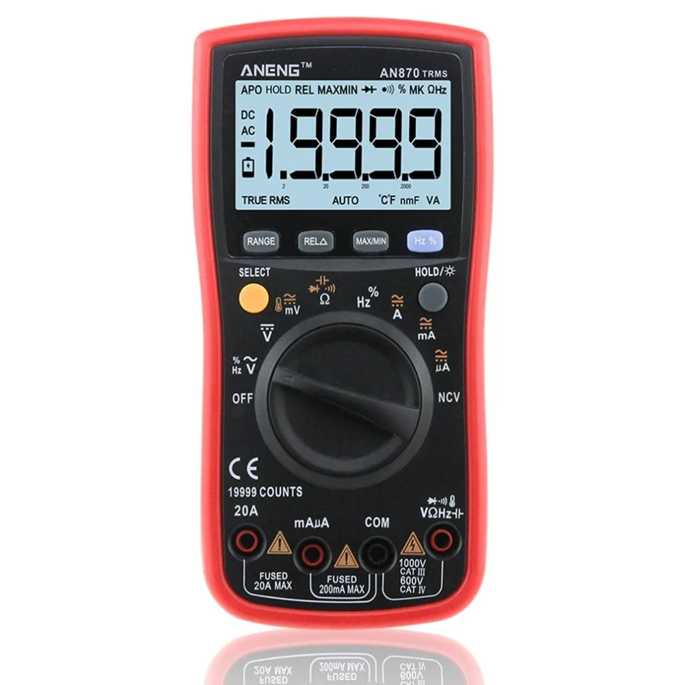 

ANENG AN870 Digital Multimeter 19999 Counts True RMS ACDC Voltmeter ohmmeter Capacitance Frequency Temperature Transistor Tester