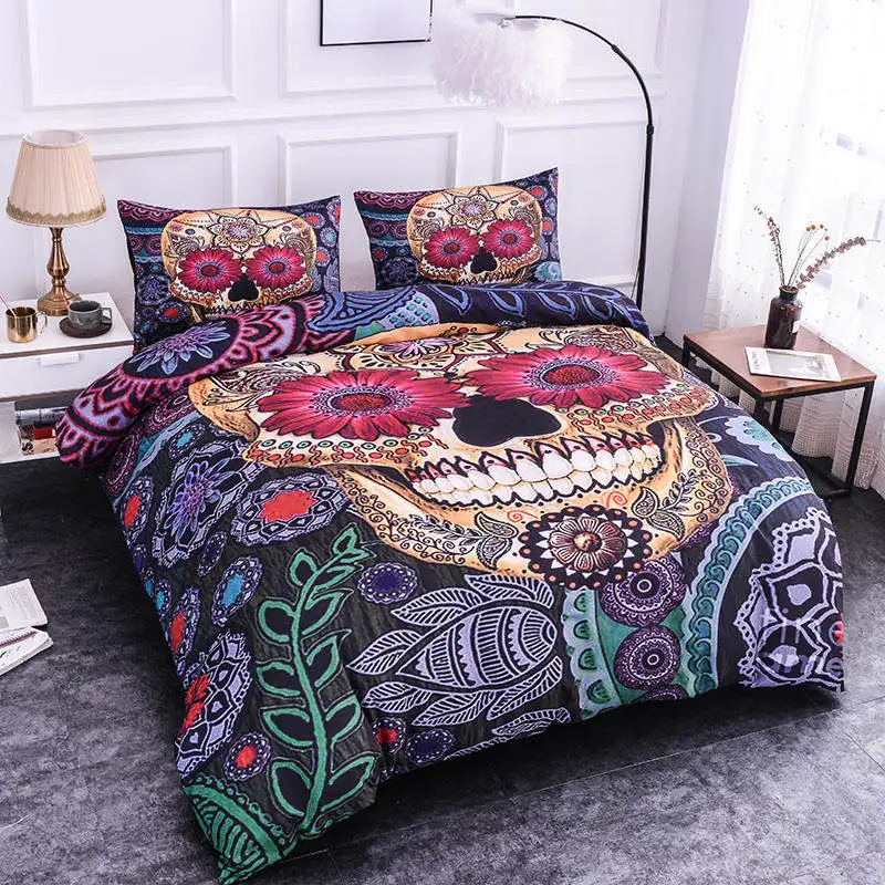 

ZEIMON Bedding Set Bohemia 3D Fashion Luxury Skull Printing Home Textile Duvet Cover Soft Comfortable 2/3pcs Flowers Bedclothes