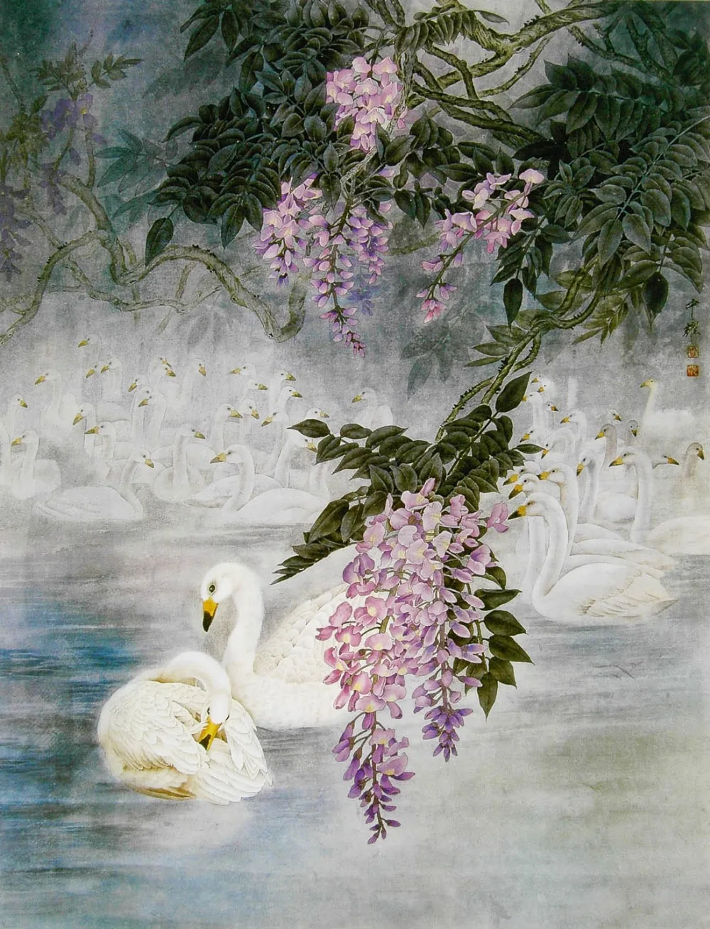 

oneroom Wisteria Flowers white swans Needlework,Embroidery,DIY DMC 14CT Unprinted Cross stitch kits,Art Pattern Cross-Stitching