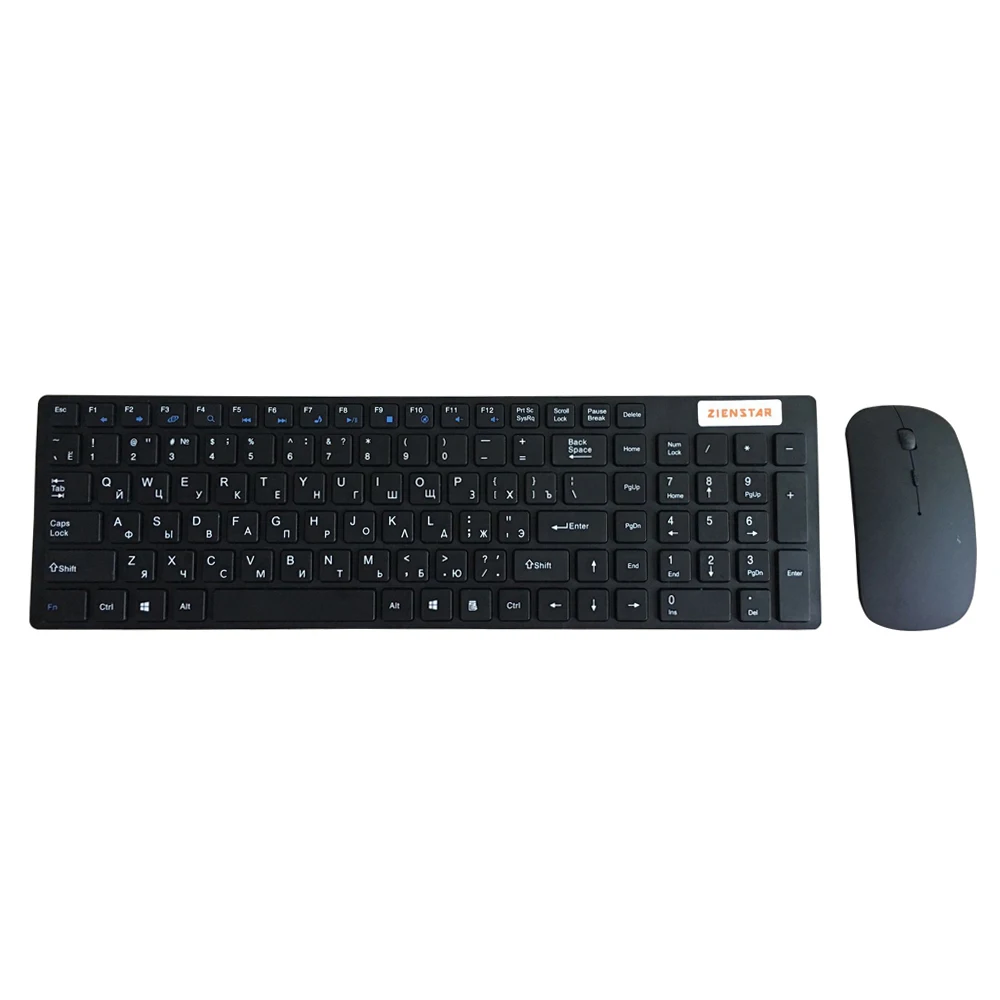 Zienstar carta rusa inglesa 24G teclado inalámbrico ratón combinado con receptor USB para escritori
