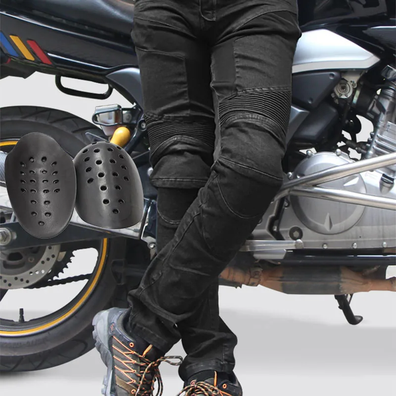 

Motorcycle Biker Distressed Pants Denim Jeans Trousers Protection Pad Blue/Black