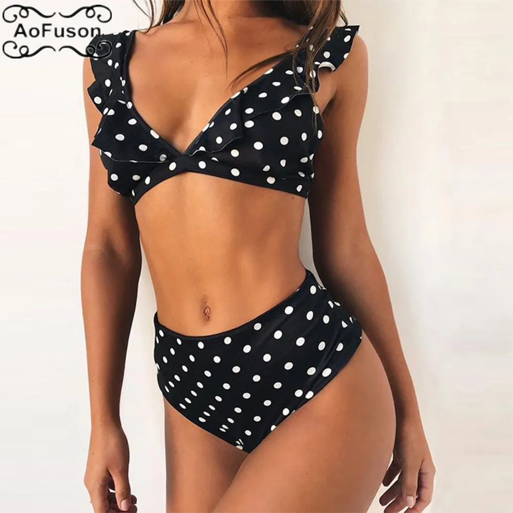

2019 Sexy High Waist Bikini Women Swimwear Push Up Swimsuit Ruffle Bathing Suit Polka Dot Biquinis Summer Beach Wear Female
