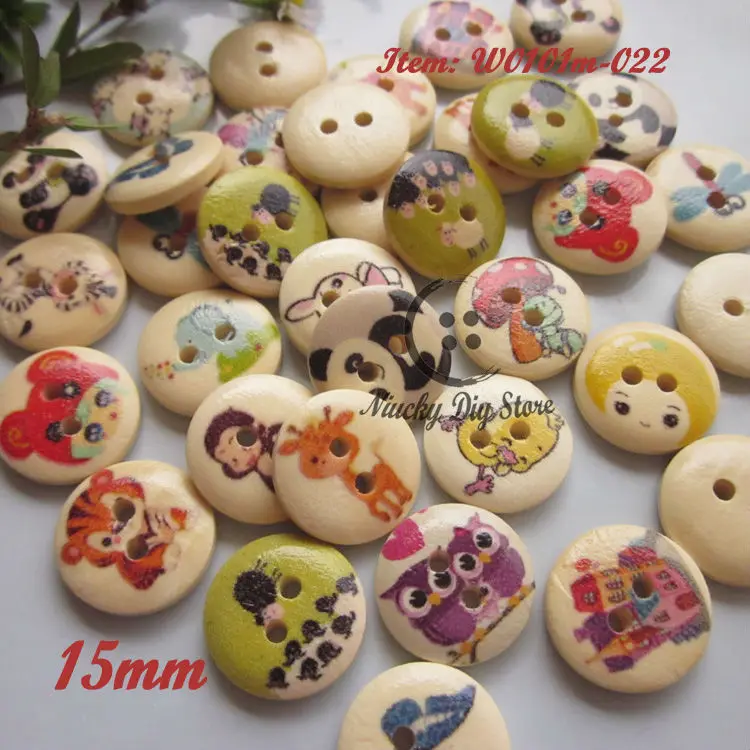 250pcs 15mm mixed animals pattern wood buttons kid's clothing craft