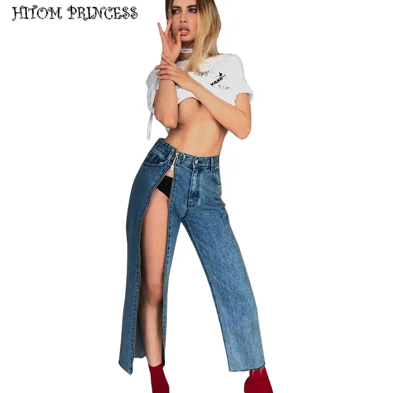 Buy Hitom Princess Sexy Split Zipper Jeans Women