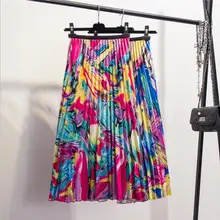 Qooth модная одежда для девочек юбка с цветочным принтом комплект пуловер+ кожаная юбка сезон: весна–лето Для женщин печати длинное QH1759