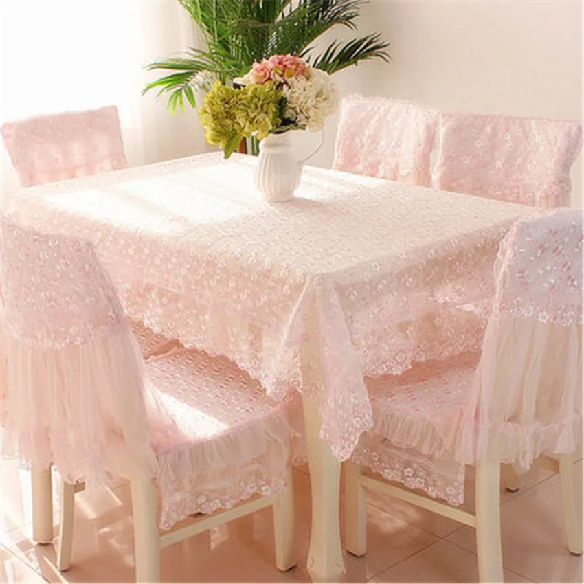 Кружево край розовый серый скатерти и чехлы для стульев обеденный стол кофе украшения дома круглый прямоугольная скатерть для стола - Цвет: Розовый