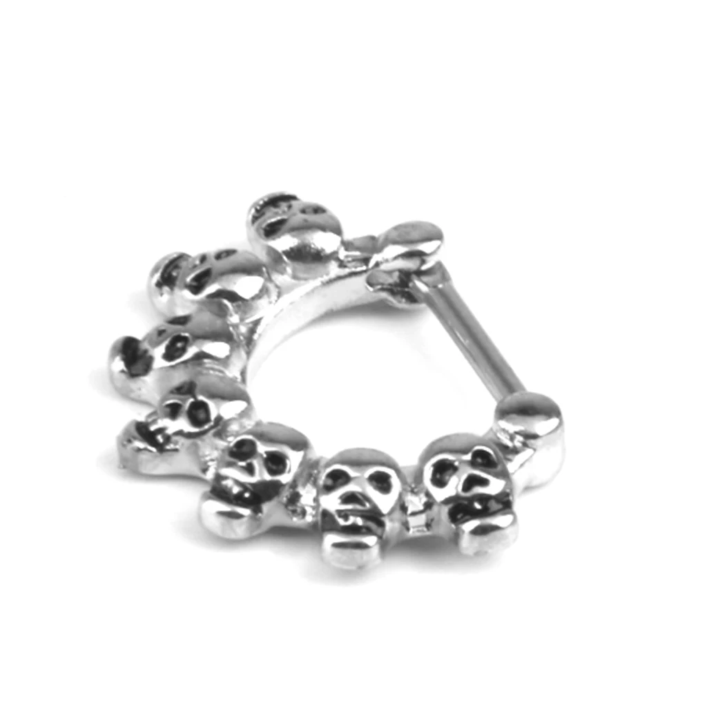 Skull Septum Clicker Nose Ring Piercing with Silver Stainless Steel 16g