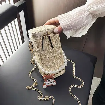 

Women Bucket String Beach Bags Summer Knitting Straw bucket Bag Female Pearls Shoulder Bag Handbag Messenger Crossbody Bags Tote