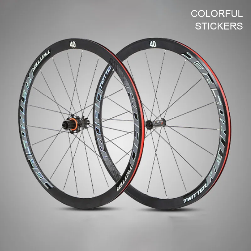 Sale road bike wheels Ultralight aluminum alloy 40 knife carbon fiber wheel colorful reflective cursor 700C road bike wheel set 2