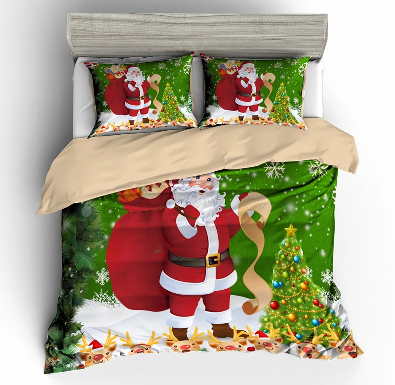 Yi chu xin Christmas duvet cover set queen size  Microfiber Fabric Home kids bed set  2/3 pcs king size bedding set