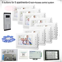 8 Buttons Color Video Door Phones Intercom Systems 8 LCD Security Doorbell for 8 Apartments +Access Control System+E-lock