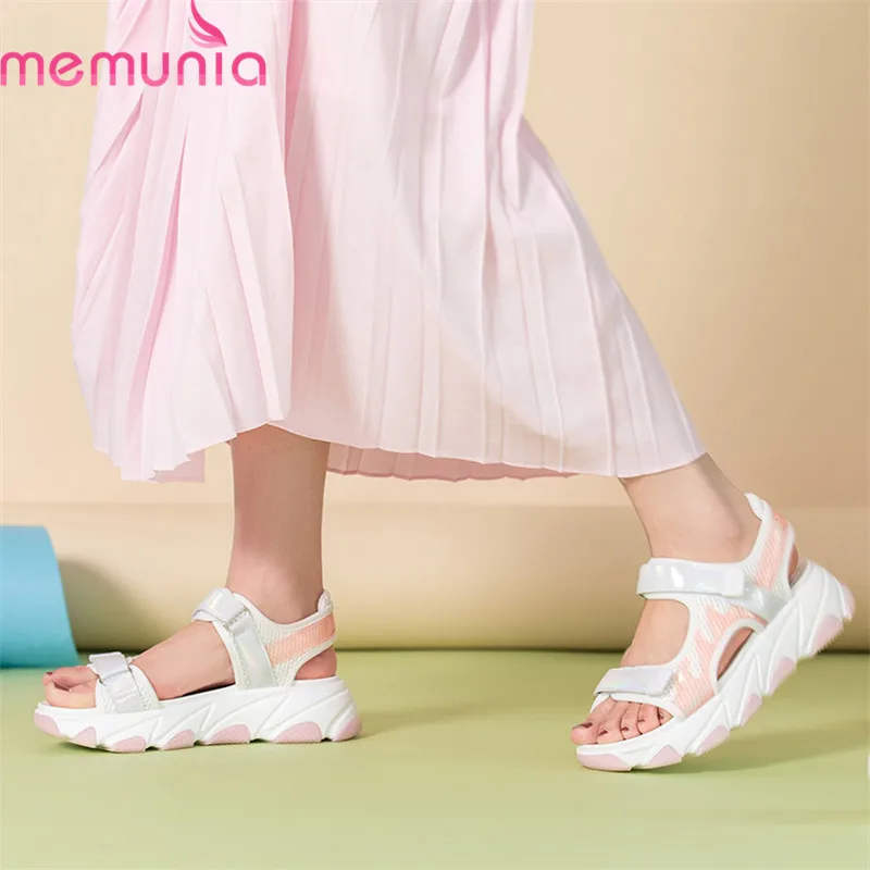 

MEMUNIA 2019 top quality mesh +pu sandals women light comfortable summer sandals simple casual flat platform shoes woman