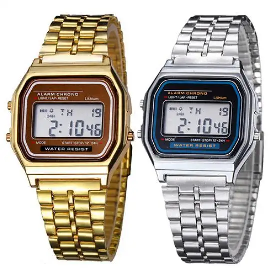 Vintage In Acciaio Inox Banda Lcd Digitale Sport Orologio Da Polso Vintage In Acciaio Inox Banda Lcd Digitale Sport Orologio Da Polso