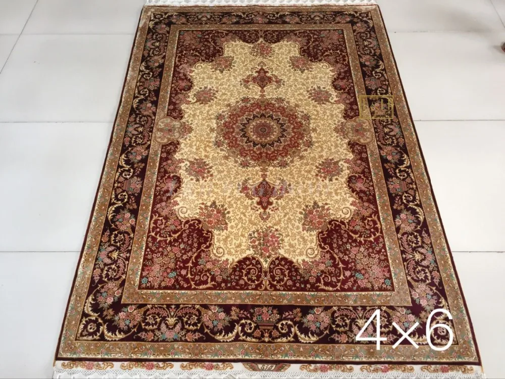 4'x6' 230 линии ручной работы Шелковый Восточный персидских Ковры ручной ковер из шелка для украшения дома