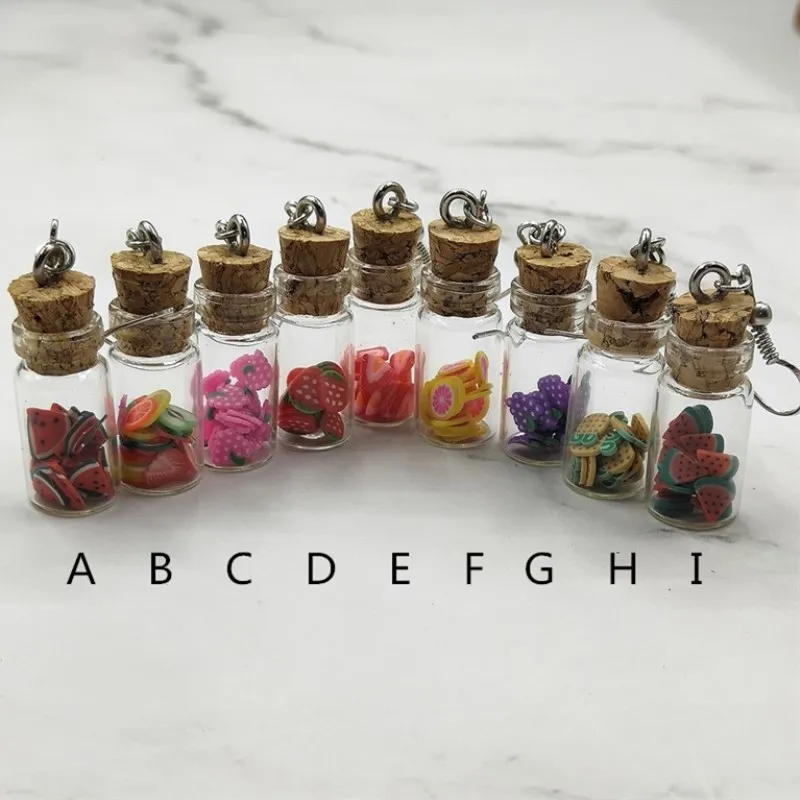 

Funny Simulation Model Soft Ceramic Fruit Glass Bottle Earring Women's Fashion Creative Jewelry Hand-made DIY Personal Gifts