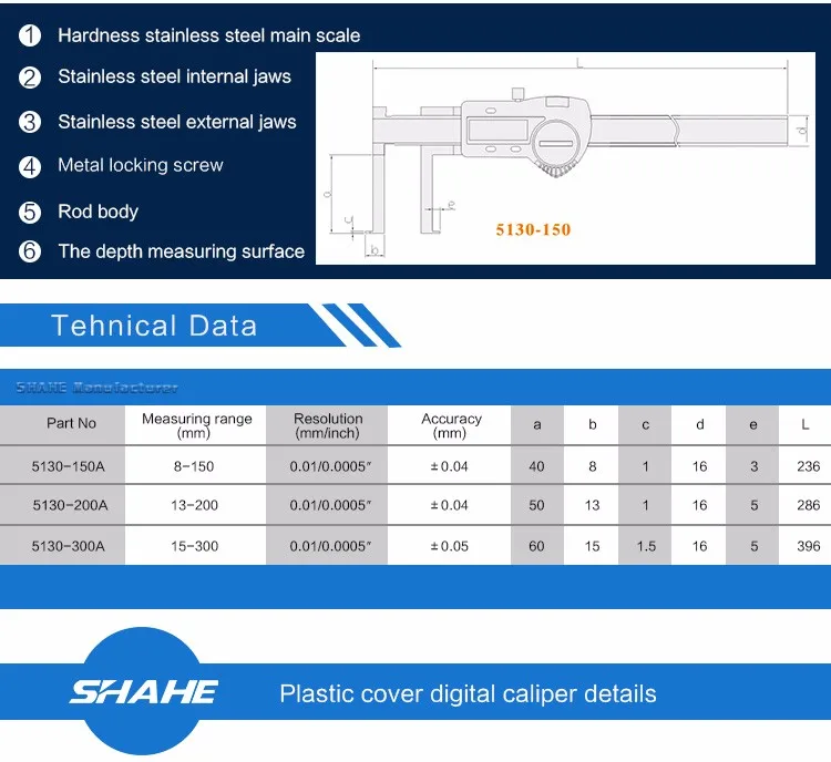 Shahe 15-300 мм Цифровой внутренний паз с краем ножа микрометрический цифровой штангенциркуль 300 мм