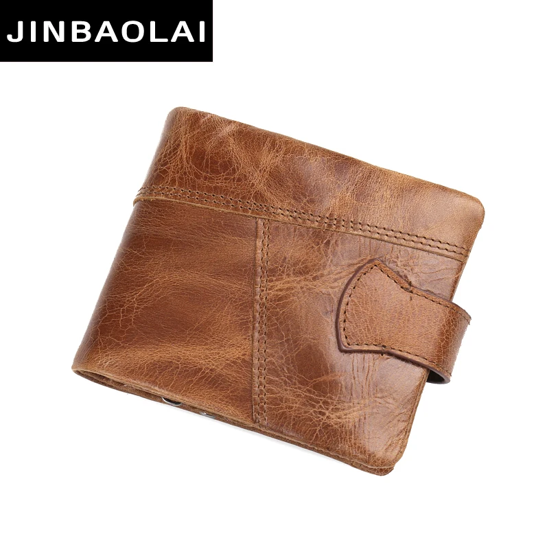 JINBAOLAI NEW 100% Genuine Leather Men Wallets Design Short Men Wallet with Coin Zipper Male Mens Purses Card Holder Carteira