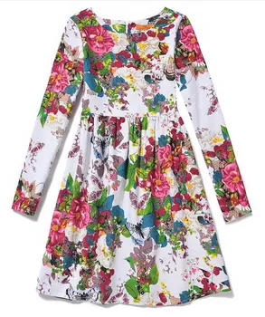 

New 2016,children flower princess dress,spring autumn cotton Linen girl dress,kids dresses for girls,For 7-14Y girl clothes