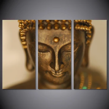 

Wall Art Canvas Painting Home Decor 3 Panels Golden Statue Of Buddha Picture Modular HD Prints Poster For Living Room Framework