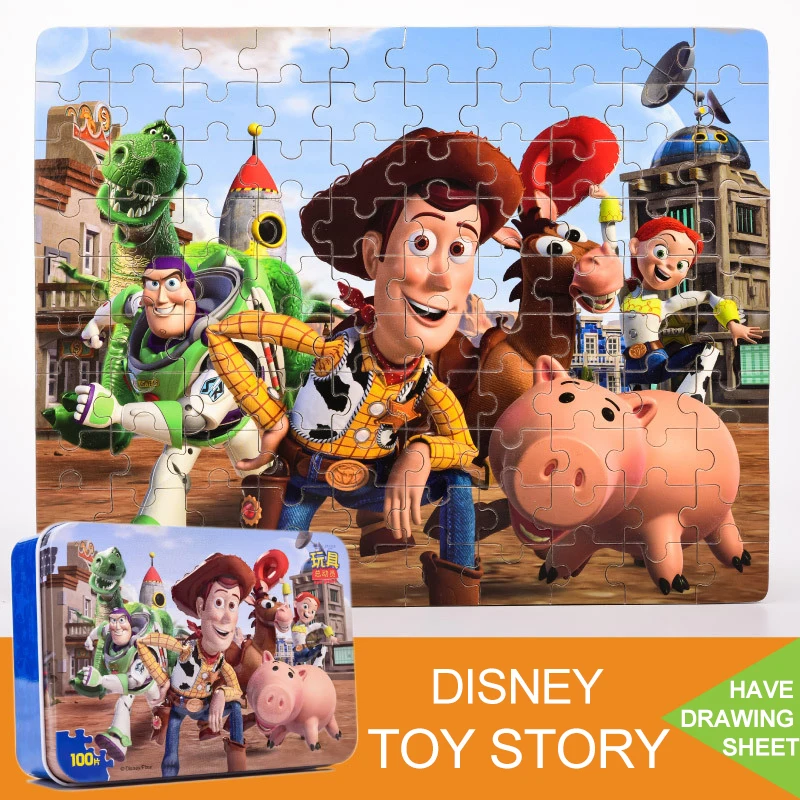 

Disney Cartoon Animation Puzzles 100 Pieces Toy Story Tin Box Wooden Puzzles Young Child Baby Early Learning Puzzle Building Toy