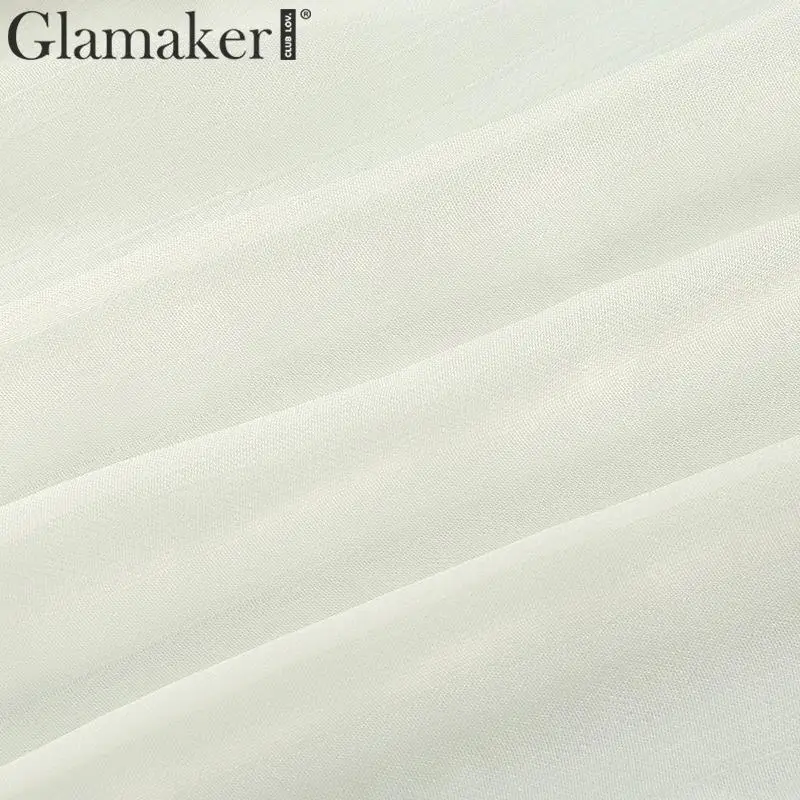 Glamaker белая блузка с длинным рукавом, рубашка для женщин, кружевные оборки, сексуальный короткий обрезанный женский топ, рубашка, топ, летняя Элегантная блузка для женщин