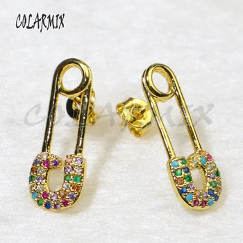 

6 Pairs rainbow zircon clip shape earring gold color cute tiny circle earrings gift for lady jewelry earrings 5656