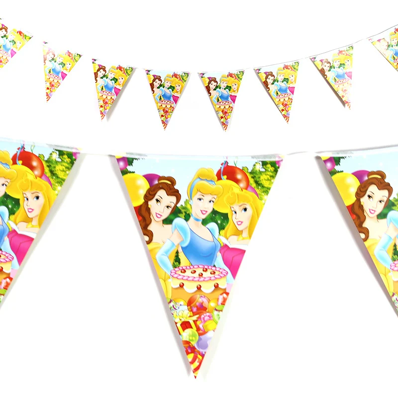 

12flags Princess 3M Flag Banner Pennants Kids Girls Favor Happy Birthday Party Banner Supplies Decoration