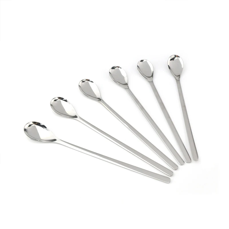 6pcs 9''  Stainless Steel Coffee Spoon Long Handled Serving Spoon Teaspoon Dessert Honey Fruit Juice Ice Cream Spoons Cutlery