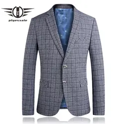 Plyesxale клетчатый Блейзер Для мужчин 2018 Новое поступление весна Для мужчин S Бизнес Пиджаки для женщин куртка формальный костюм стильный