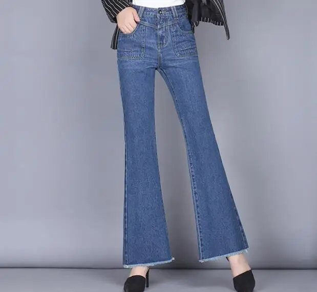 Casual Femenino Adelgaza Tamaño Las p2 Negro Moda p1 Nueva Jeans De Algodón Mujeres Hdl0809 Otoño Flare Pantalones Que Negro p3 Para Más Mezcla Azul 4UAPfS0f