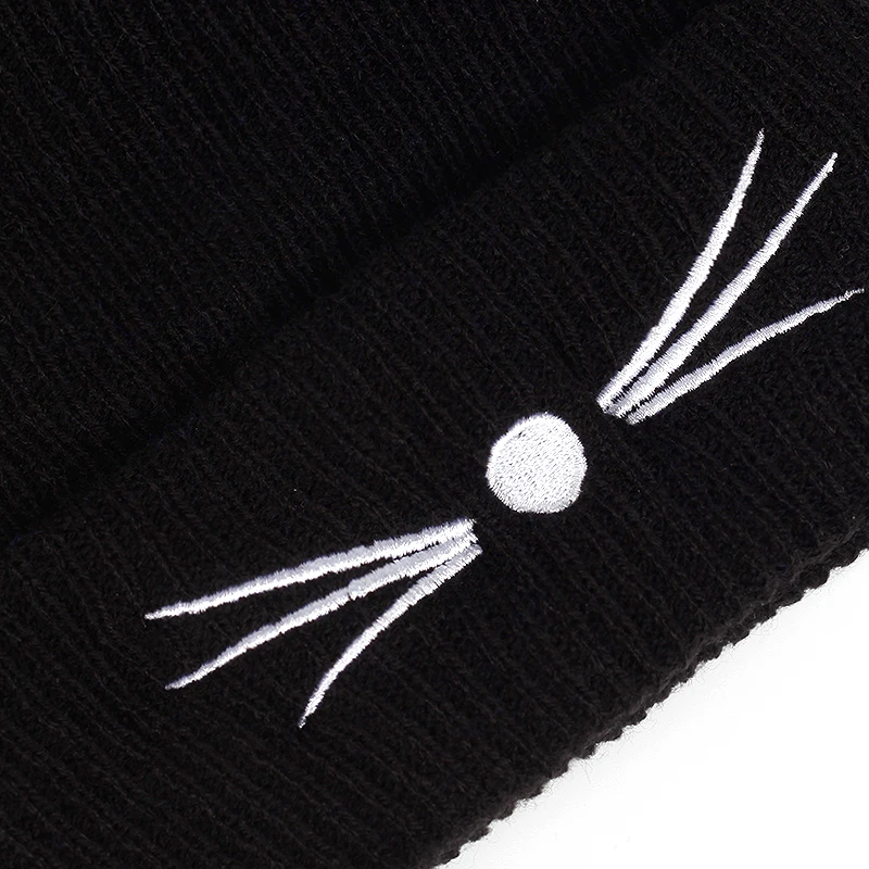 new Women Winter Harajuku Woolen Knitting Beanie Devil Horns Black Cat Ear Crochet Braided Knitted Fur Cap Cute Girls Hat
