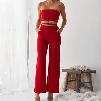 

Fashion Cut Out Women Sexy Jumpsuit Summer Office Lady Strapless 2020 Long Pants Pocket Bodycon Jumpsuits Romper Plus Size M0596