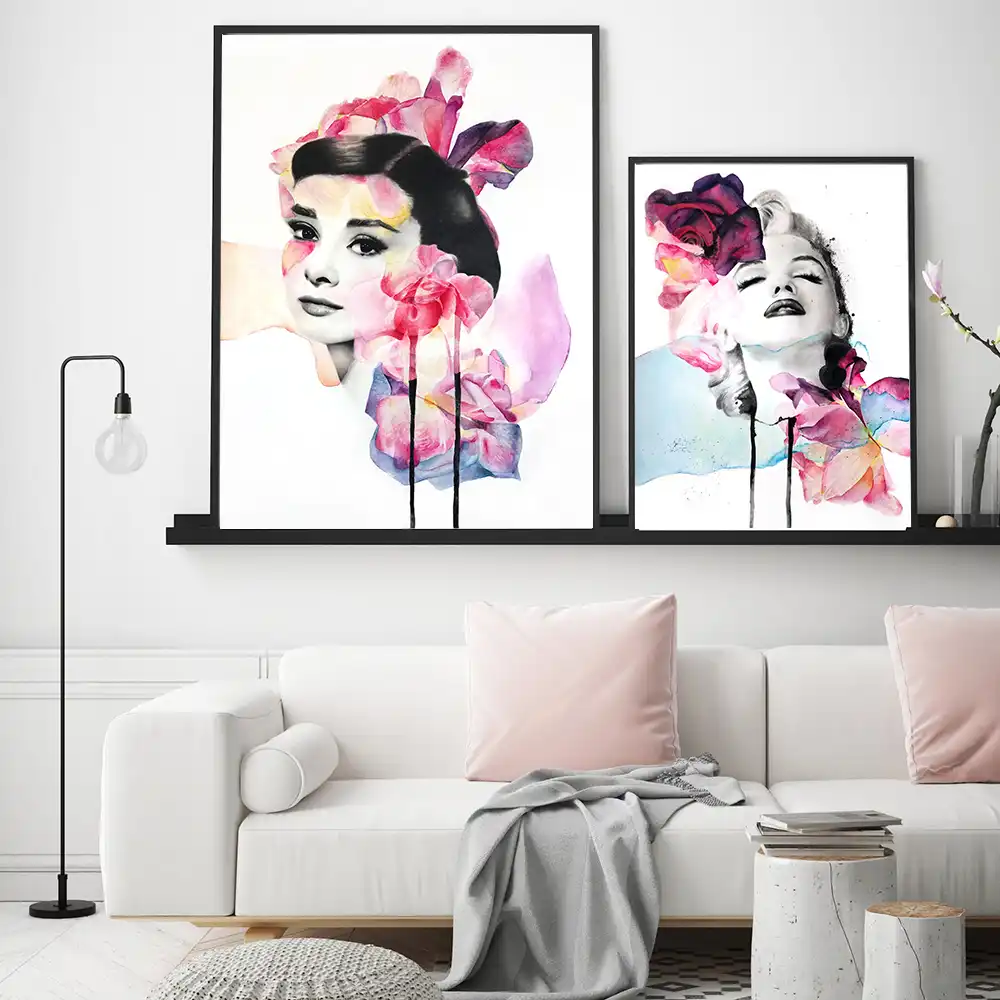 マリリン モンローオードリー ヘップバーン花キャンバス絵画版画ポスター壁の写真リビングルームの壁アートホームデコレーションなしフレーム 絵画 書道 Aliexpress