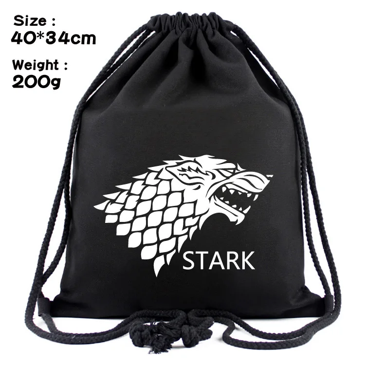 

The game of ice and fire, canvas, simple rope drawstring pocket, backpack, student bag.