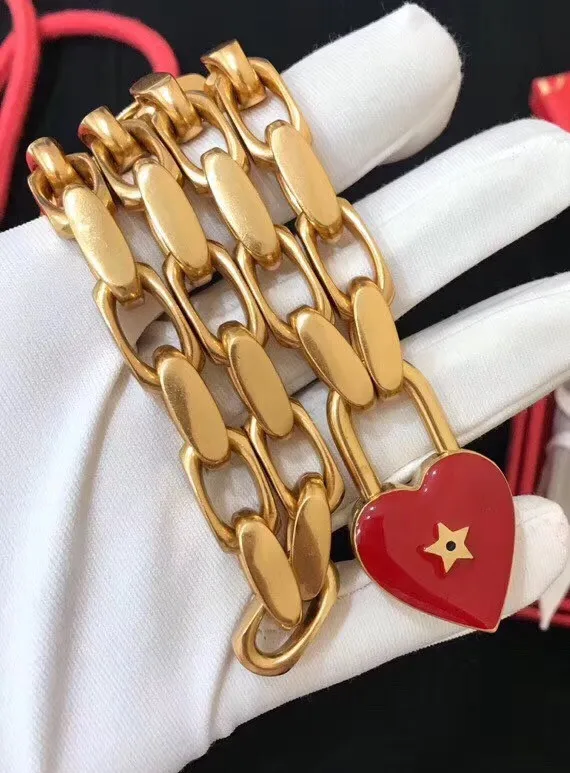 

Famous brand jewelry five-pointed star lock necklace vintage enamel red heart love amour choker women girls party jewelry