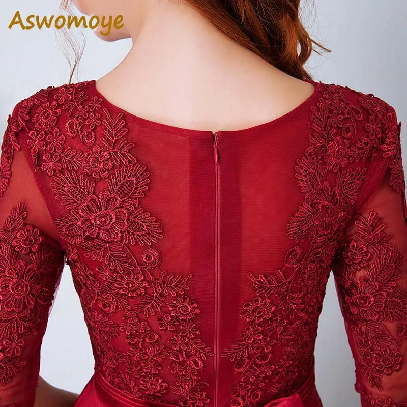 Aswomoye Half Sleeve Evening Dress 2018 Appliques A-Line Prom Dresses Party Dress of the day Floor Length robe de soiree