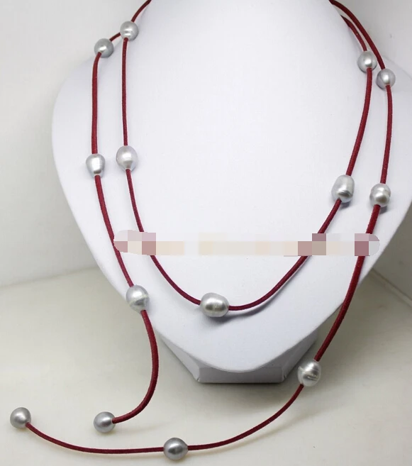 

huij 004906 beauty real gray drop pearl stone handmade red leather pendant necklace 48