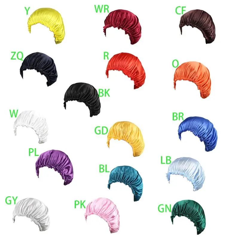 

16 Colors Women Imitation Silk Bonnet Satin Sleep Cap Adjustable Stretch Plain Solid Color Head Wrap Cover Hair Loss Chemo Hat