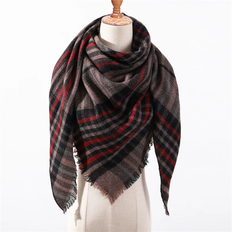 Новинка, дизайнерский зимний шарф для женщин, шали, клетчатые женские кашемировые шарфы, Пашмина, теплая треугольная бандана - Цвет: gg4